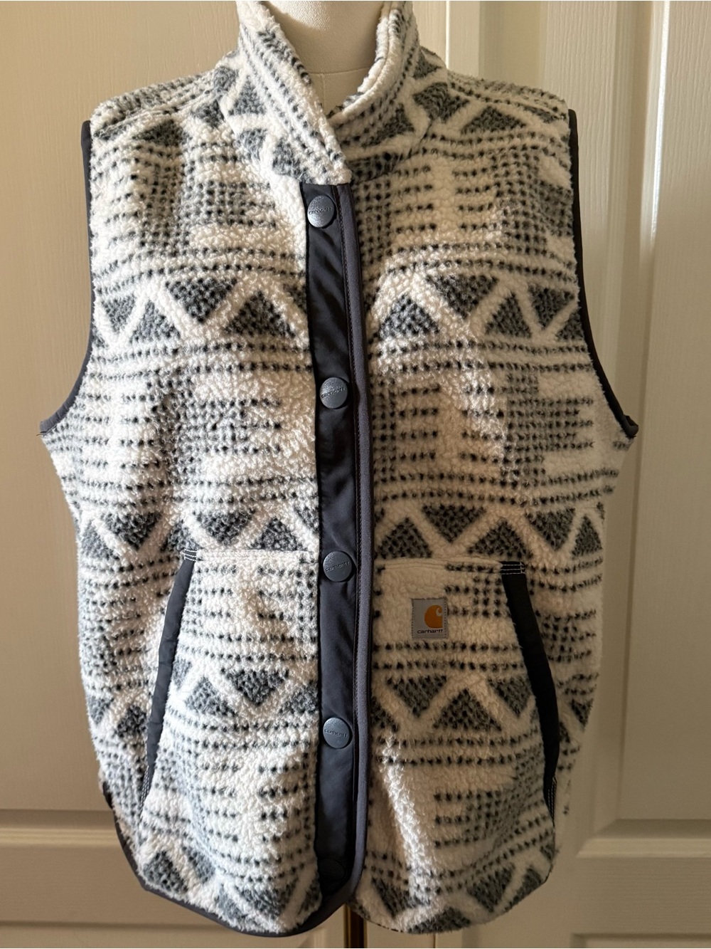 Carhartt Cream & Gray Geometric Sherpa Vest